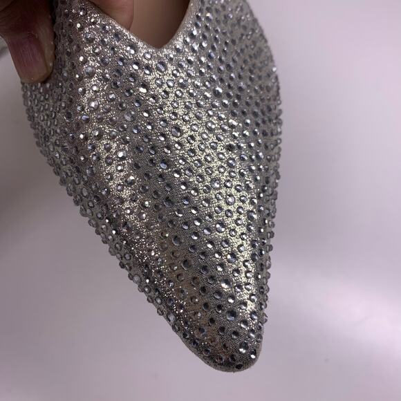 ZARA Metallic‎ Silver Rhinestone Embellished Pointed Toe Mule Flats Size 36 - Picture 9 of 11